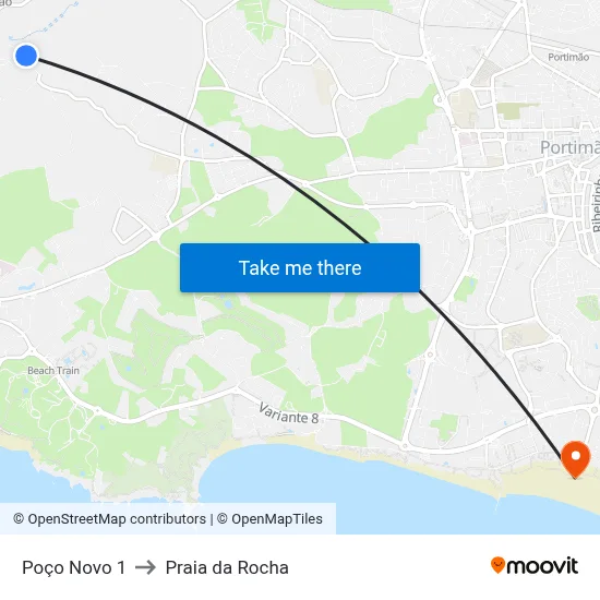 Poço Novo 1 to Praia da Rocha map