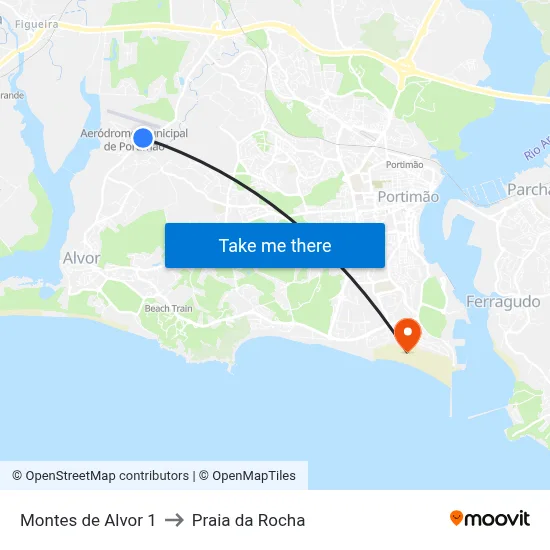 Montes de Alvor 1 to Praia da Rocha map