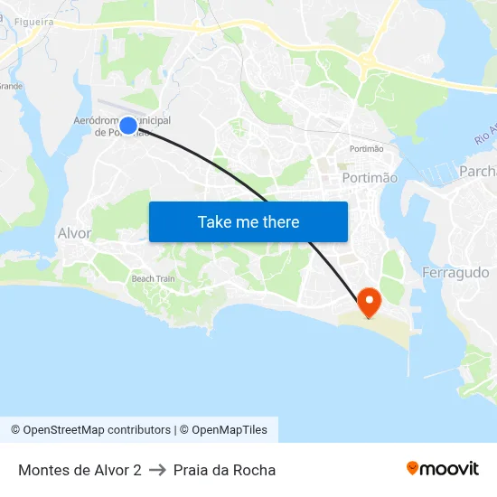 Montes de Alvor 2 to Praia da Rocha map