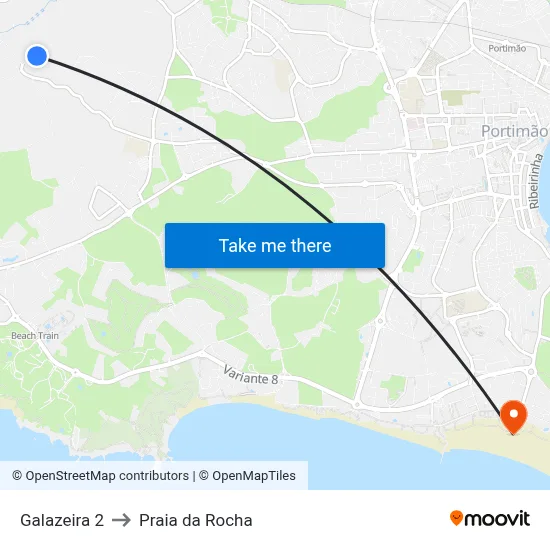 Galazeira 2 to Praia da Rocha map