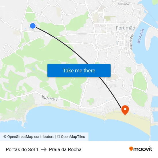 Portas do Sol 1 to Praia da Rocha map