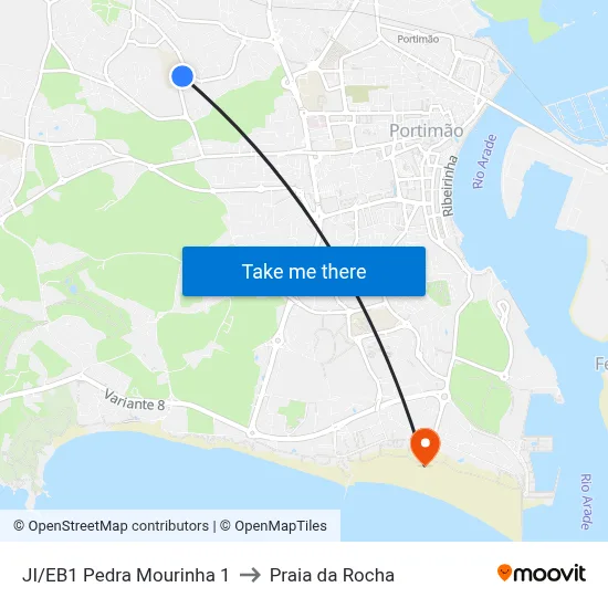 JI/EB1 Pedra Mourinha 1 to Praia da Rocha map