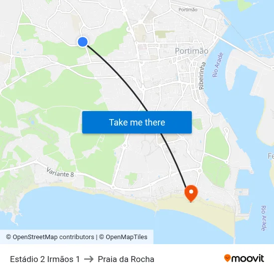 Estádio 2 Irmãos 1 to Praia da Rocha map