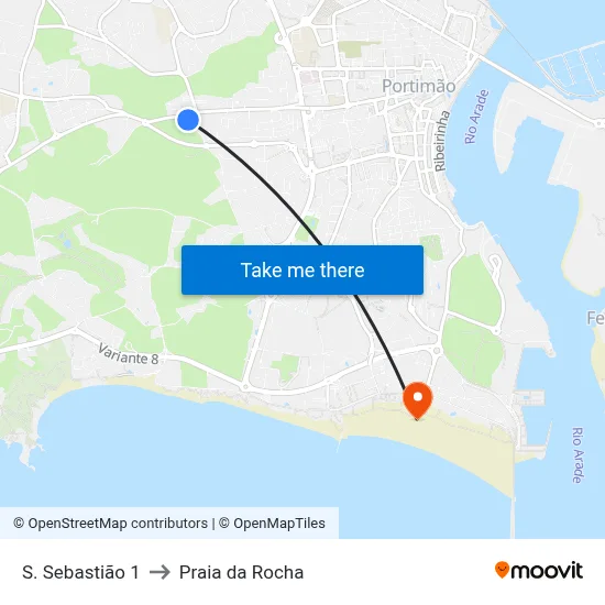 S. Sebastião 1 to Praia da Rocha map