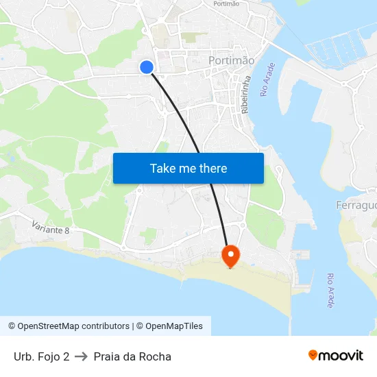 Urb. Fojo 2 to Praia da Rocha map