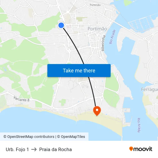 Urb. Fojo 1 to Praia da Rocha map