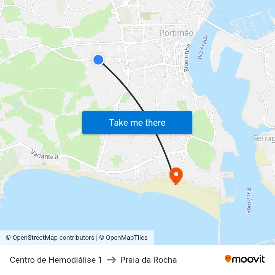 Centro de Hemodiálise 1 to Praia da Rocha map