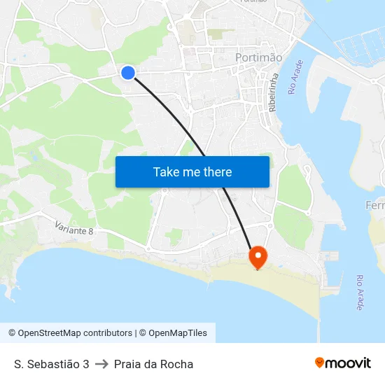 S. Sebastião 3 to Praia da Rocha map