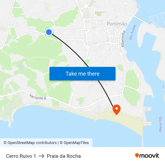 Cerro Ruivo 1 to Praia da Rocha map