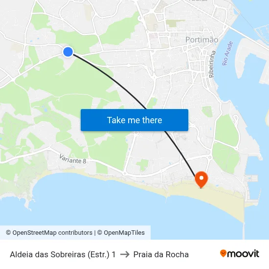 Aldeia das Sobreiras (Estr.) 1 to Praia da Rocha map