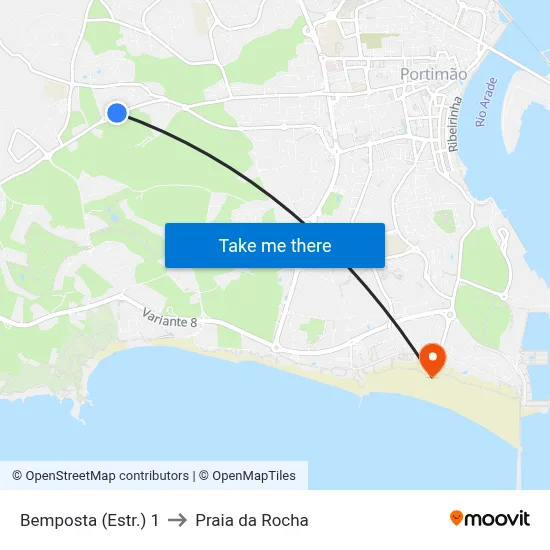 Bemposta (Estr.) 1 to Praia da Rocha map