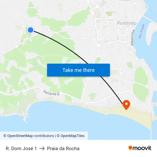 R. Dom José 1 to Praia da Rocha map
