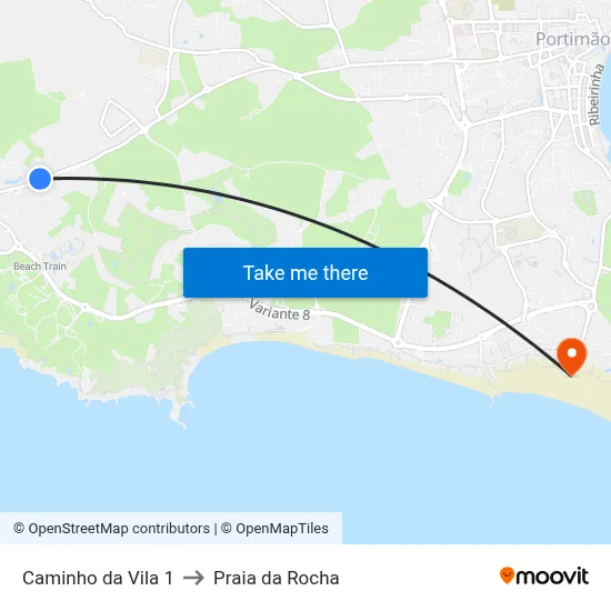 Caminho da Vila 1 to Praia da Rocha map