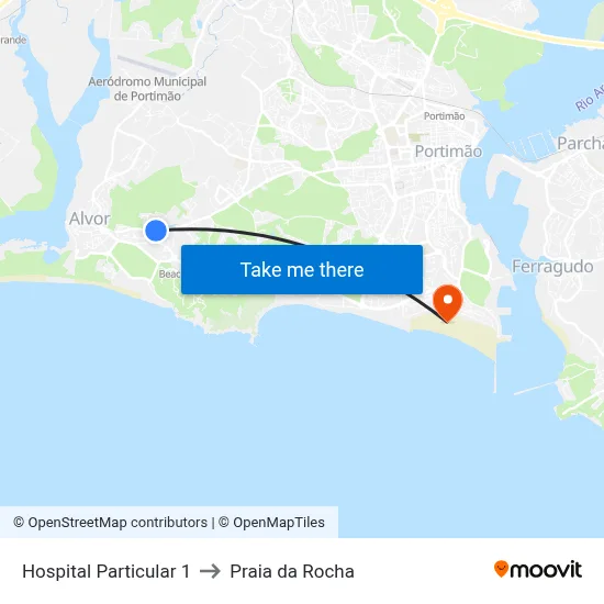 Hospital Particular 1 to Praia da Rocha map