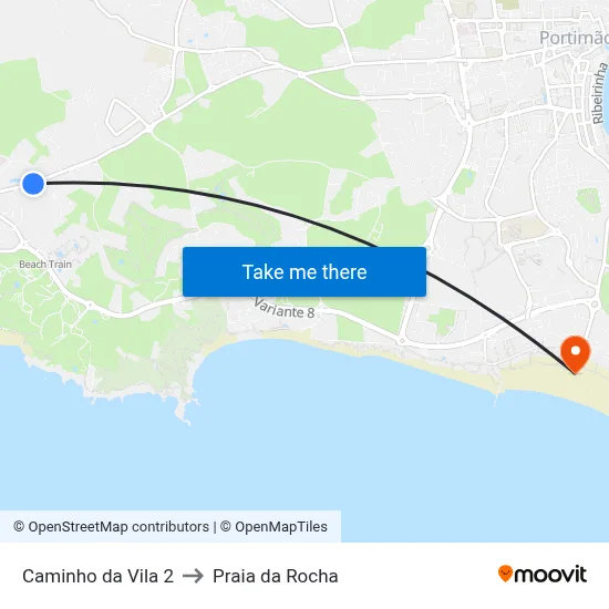 Caminho da Vila 2 to Praia da Rocha map