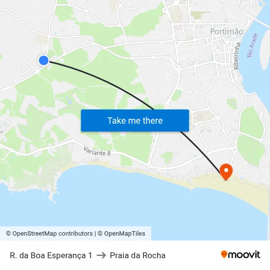 R. da Boa Esperança 1 to Praia da Rocha map