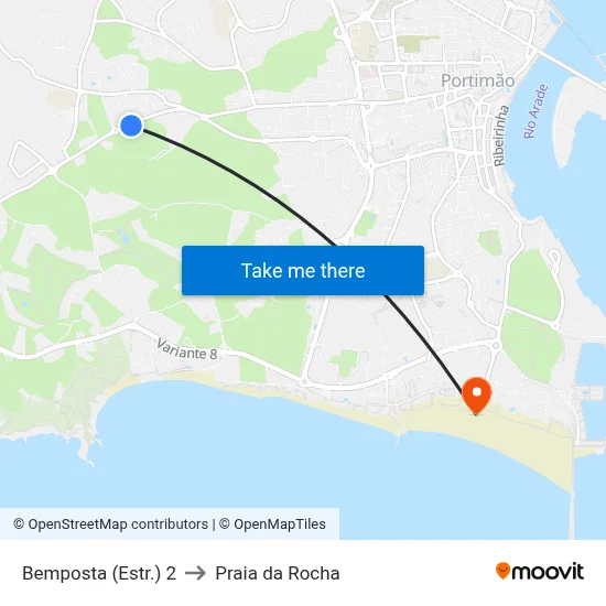 Bemposta (Estr.) 2 to Praia da Rocha map