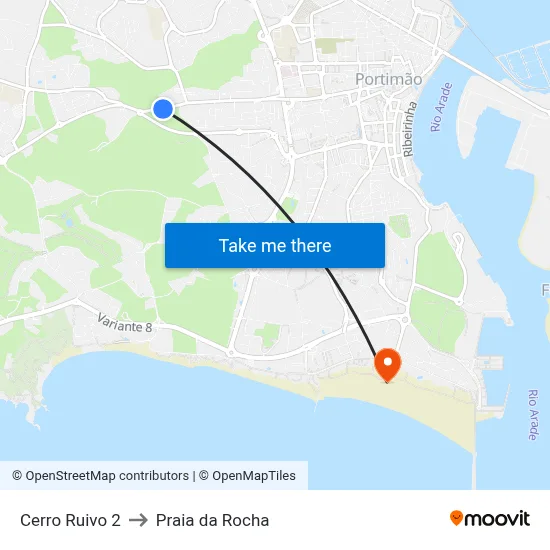 Cerro Ruivo 2 to Praia da Rocha map