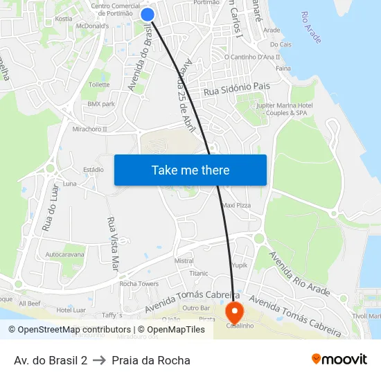 Av. do Brasil 2 to Praia da Rocha map