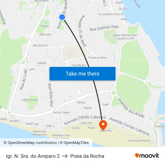 Igr. N. Sra. do Amparo 2 to Praia da Rocha map