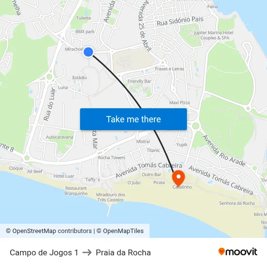Campo de Jogos 1 to Praia da Rocha map