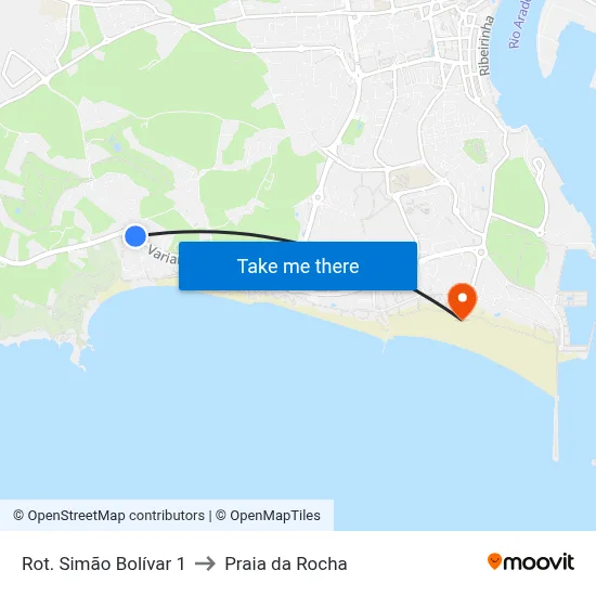 Rot. Simão Bolívar 1 to Praia da Rocha map