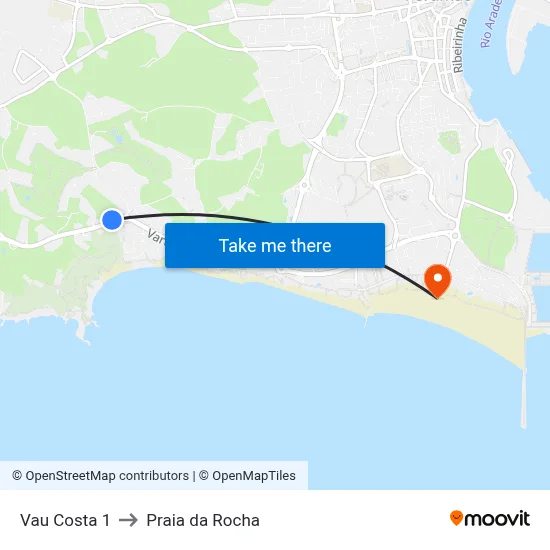 Vau Costa 1 to Praia da Rocha map