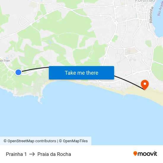 Prainha 1 to Praia da Rocha map