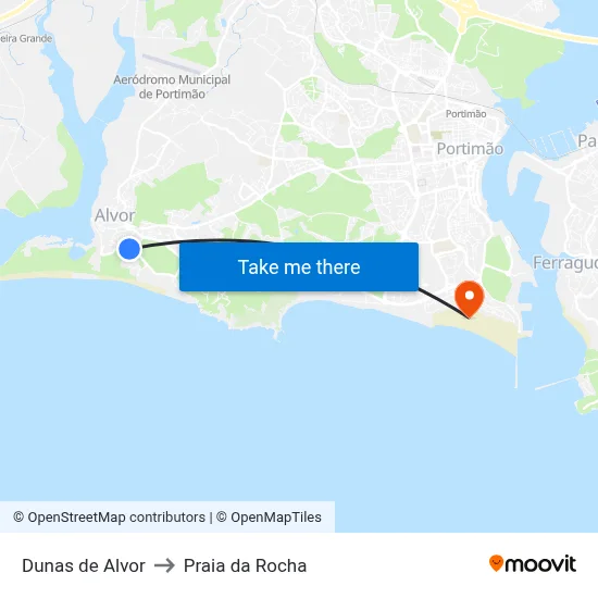 Dunas de Alvor to Praia da Rocha map