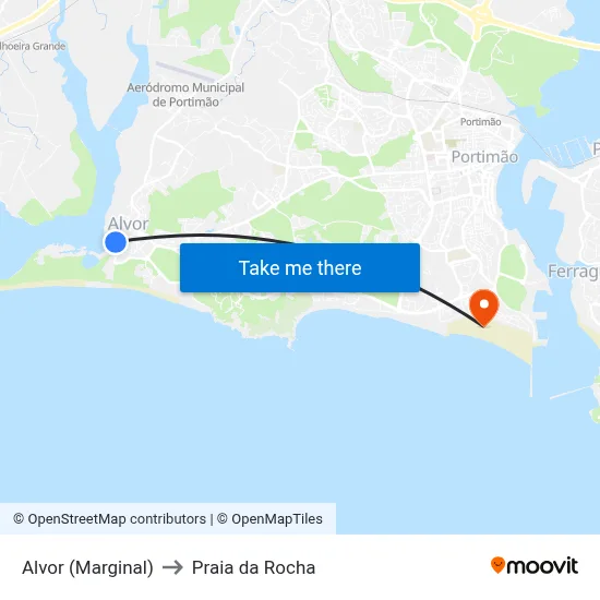 Alvor (Marginal) to Praia da Rocha map