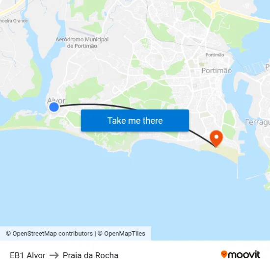 EB1 Alvor to Praia da Rocha map