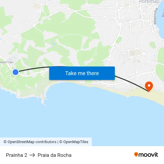 Prainha 2 to Praia da Rocha map