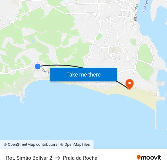 Rot. Simão Bolívar 2 to Praia da Rocha map