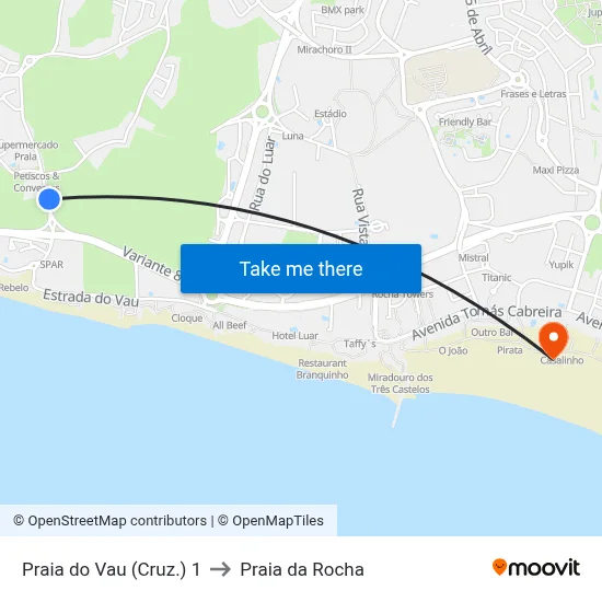 Praia do Vau (Cruz.) 1 to Praia da Rocha map