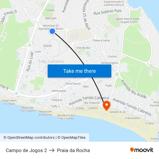Campo de Jogos 2 to Praia da Rocha map