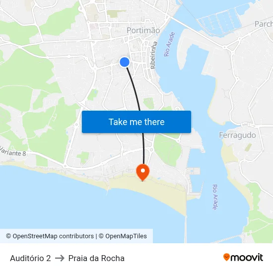 Auditório 2 to Praia da Rocha map