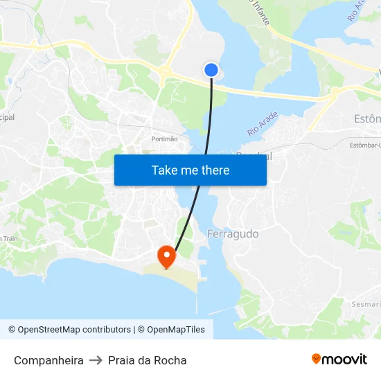 Companheira to Praia da Rocha map