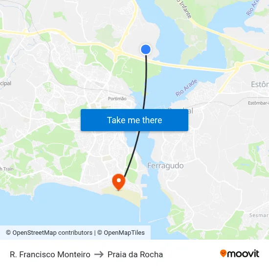 R. Francisco Monteiro to Praia da Rocha map