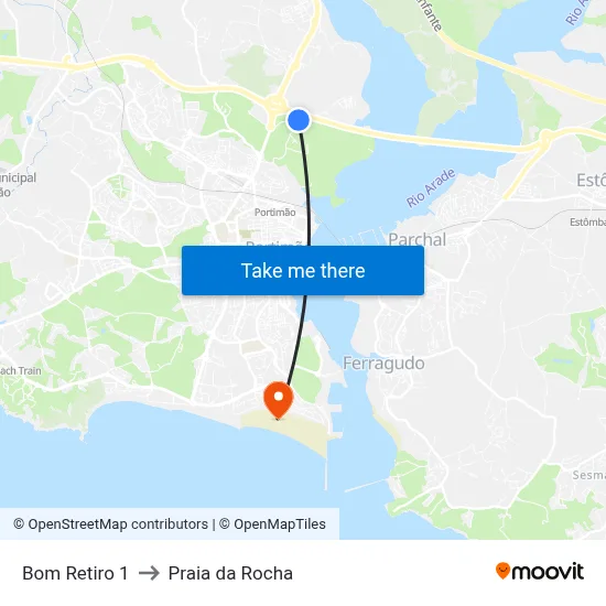 Bom Retiro 1 to Praia da Rocha map