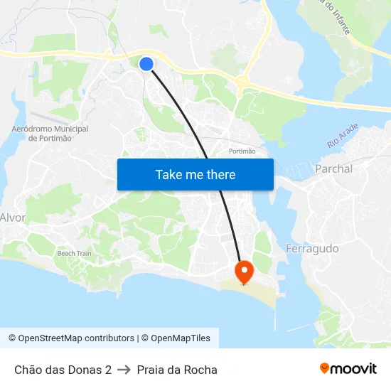 Chão das Donas 2 to Praia da Rocha map