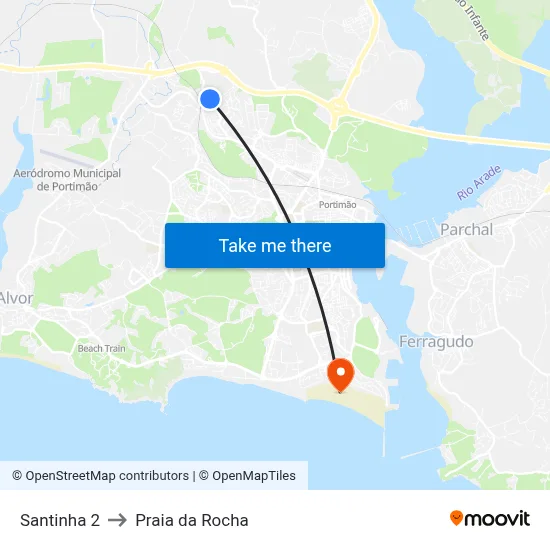 Santinha 2 to Praia da Rocha map