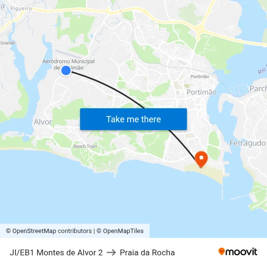 JI/EB1 Montes de Alvor 2 to Praia da Rocha map