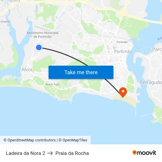 Ladeira da Nora 2 to Praia da Rocha map