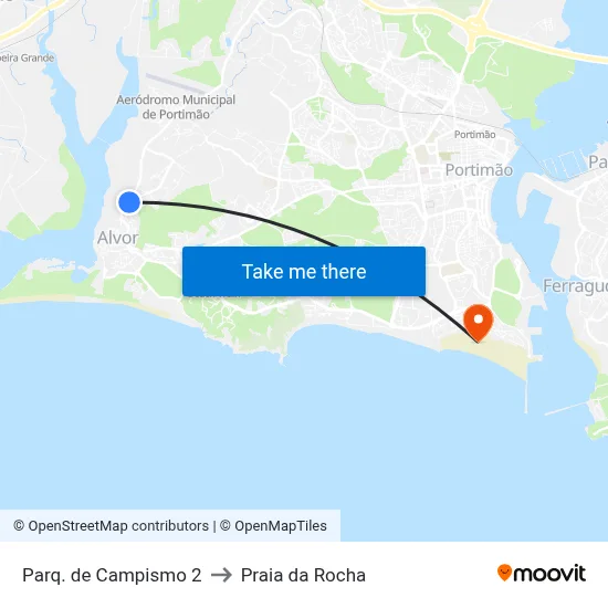 Parq. de Campismo 2 to Praia da Rocha map