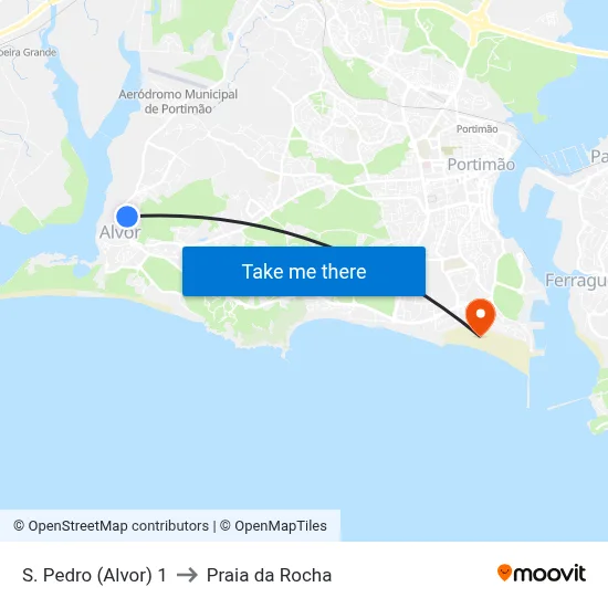 S. Pedro (Alvor) 1 to Praia da Rocha map