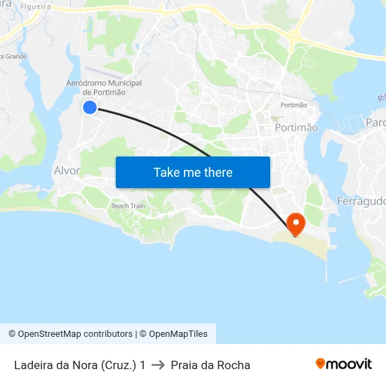 Ladeira da Nora (Cruz.) 1 to Praia da Rocha map