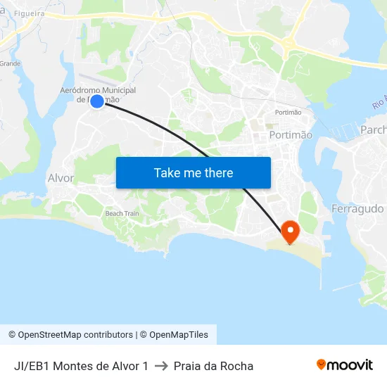 JI/EB1 Montes de Alvor 1 to Praia da Rocha map