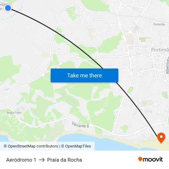 Aeródromo 1 to Praia da Rocha map