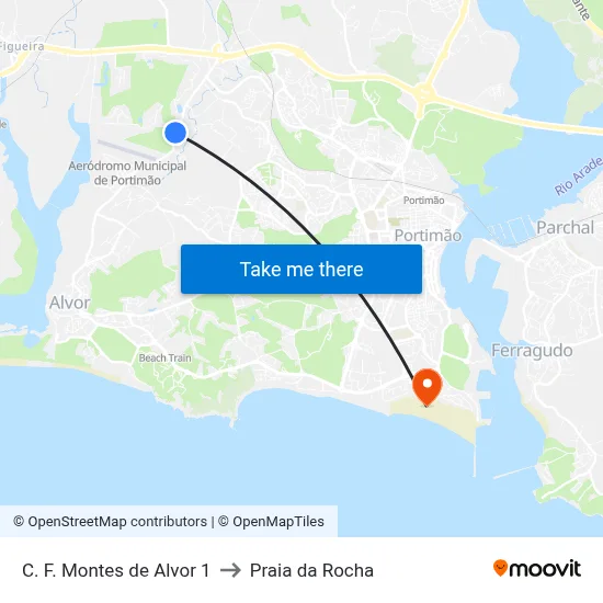 C. F. Montes de Alvor 1 to Praia da Rocha map