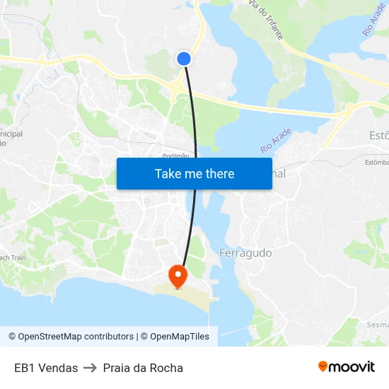 EB1 Vendas to Praia da Rocha map